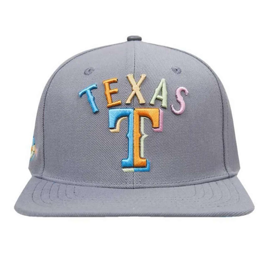 Texas Rangers Caps * | Men'S Texas Rangers Pro Standard Gray Washed Neon Snapback Hat