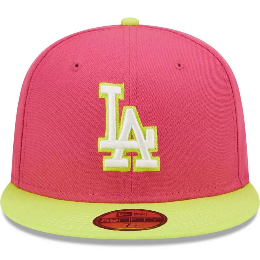 Los Angeles Dodgers Caps * | Men'S Los Angeles Dodgers New Era Pink 2020 World Series Champions Beetroot Cyber 59Fifty Fitted Hat