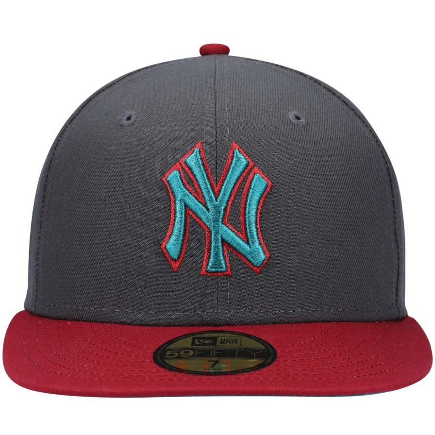 New York Yankees Caps * | Men'S New York Yankees New Era Graphite/Cardinal 1999 World Series Titlewave 59Fifty Fitted Hat