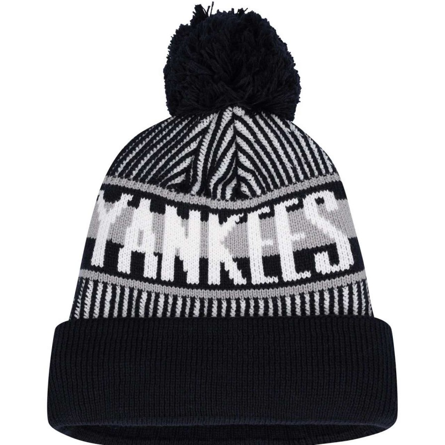 New York Yankees Caps * | Youth New York Yankees New Era Navy Striped Cuffed Knit Hat With Pom