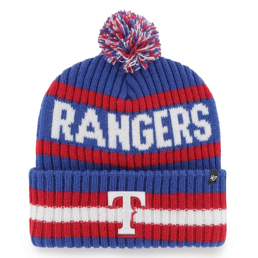 Texas Rangers Caps * | Men'S Texas Rangers '47 Royal Bering Cuffed Knit Hat With Pom