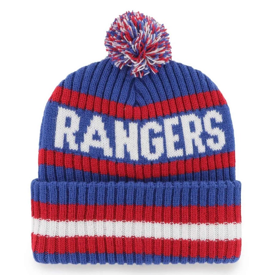 Texas Rangers Caps * | Men'S Texas Rangers '47 Royal Bering Cuffed Knit Hat With Pom