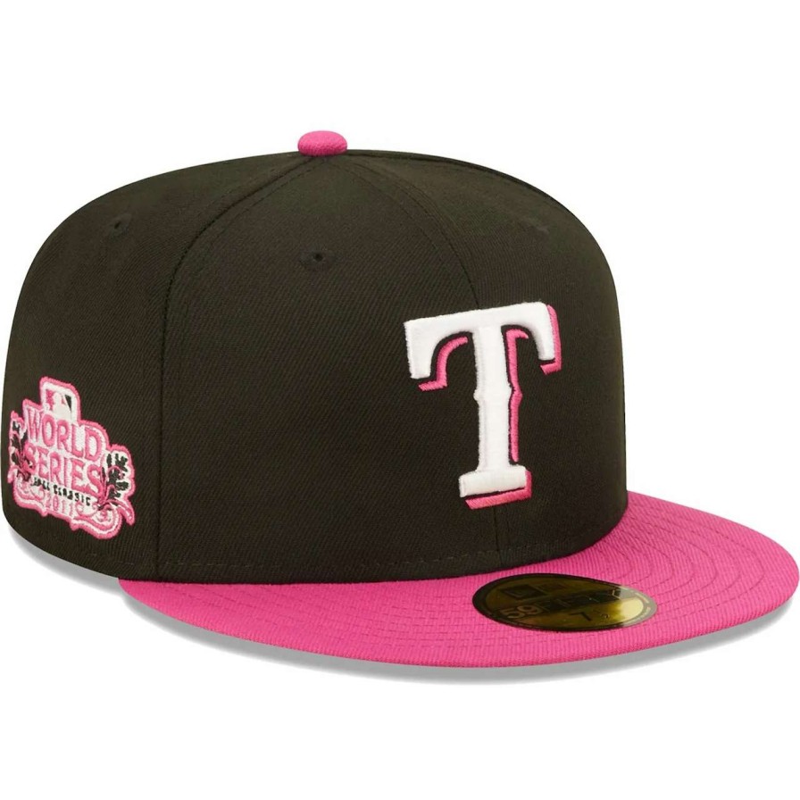 Texas Rangers Caps * | Men'S Texas Rangers New Era Black/Pink 2011 World Series Passion 59Fifty Fitted Hat