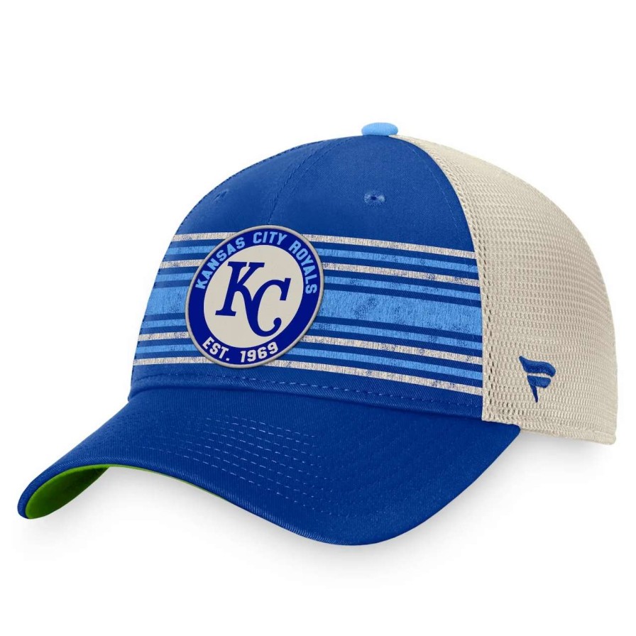 Kansas City Royals Caps * | Men'S Kansas City Royals Fanatics Branded Royal/Natural True Classic Retro Striped Trucker Snapback Hat