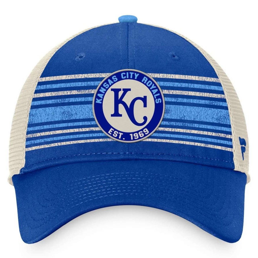 Kansas City Royals Caps * | Men'S Kansas City Royals Fanatics Branded Royal/Natural True Classic Retro Striped Trucker Snapback Hat