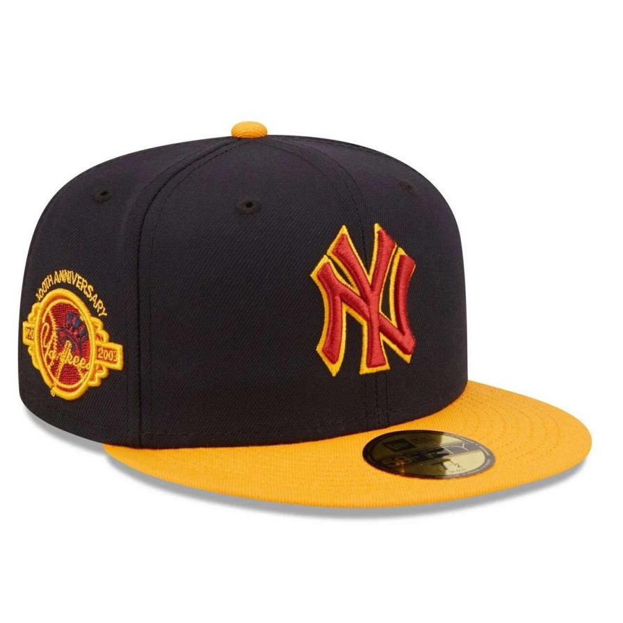 New York Yankees Caps * | Men'S New York Yankees New Era Navy/Gold Primary Logo 59Fifty Fitted Hat