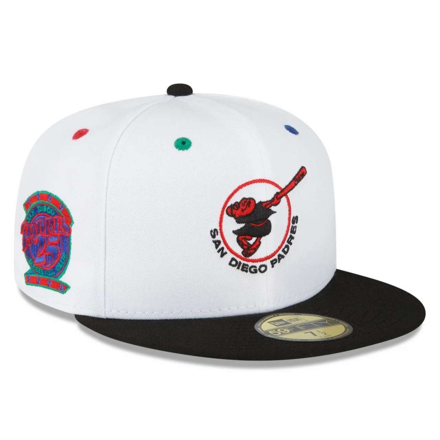 San Diego Padres Caps * | Men'S San Diego Padres New Era White/Black 25Th Anniversary Primary Eye 59Fifty Fitted Hat