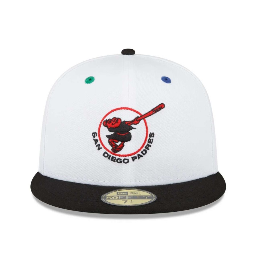 San Diego Padres Caps * | Men'S San Diego Padres New Era White/Black 25Th Anniversary Primary Eye 59Fifty Fitted Hat