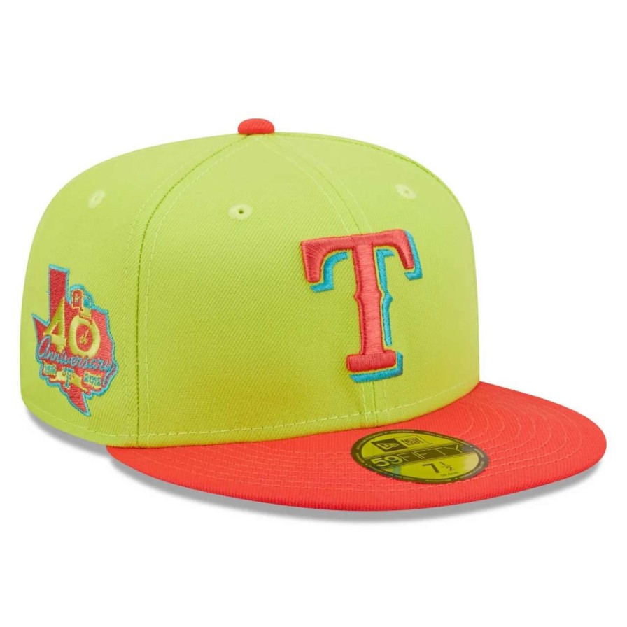 Texas Rangers Caps * | Men'S Texas Rangers New Era Green/Red 40Th Anniversary Cyber Highlighter 59Fifty Fitted Hat