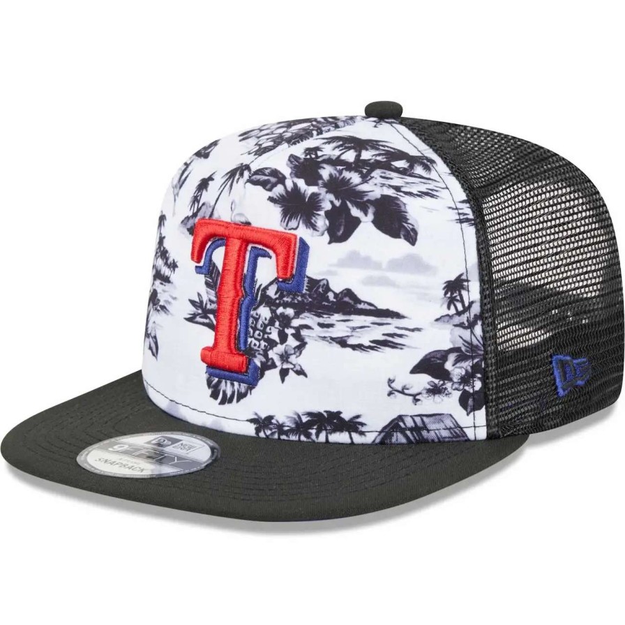 Texas Rangers Caps * | Men'S Texas Rangers New Era White/Black Vacay 2.0 A-Frame Trucker 9Fifty Snapback Hat