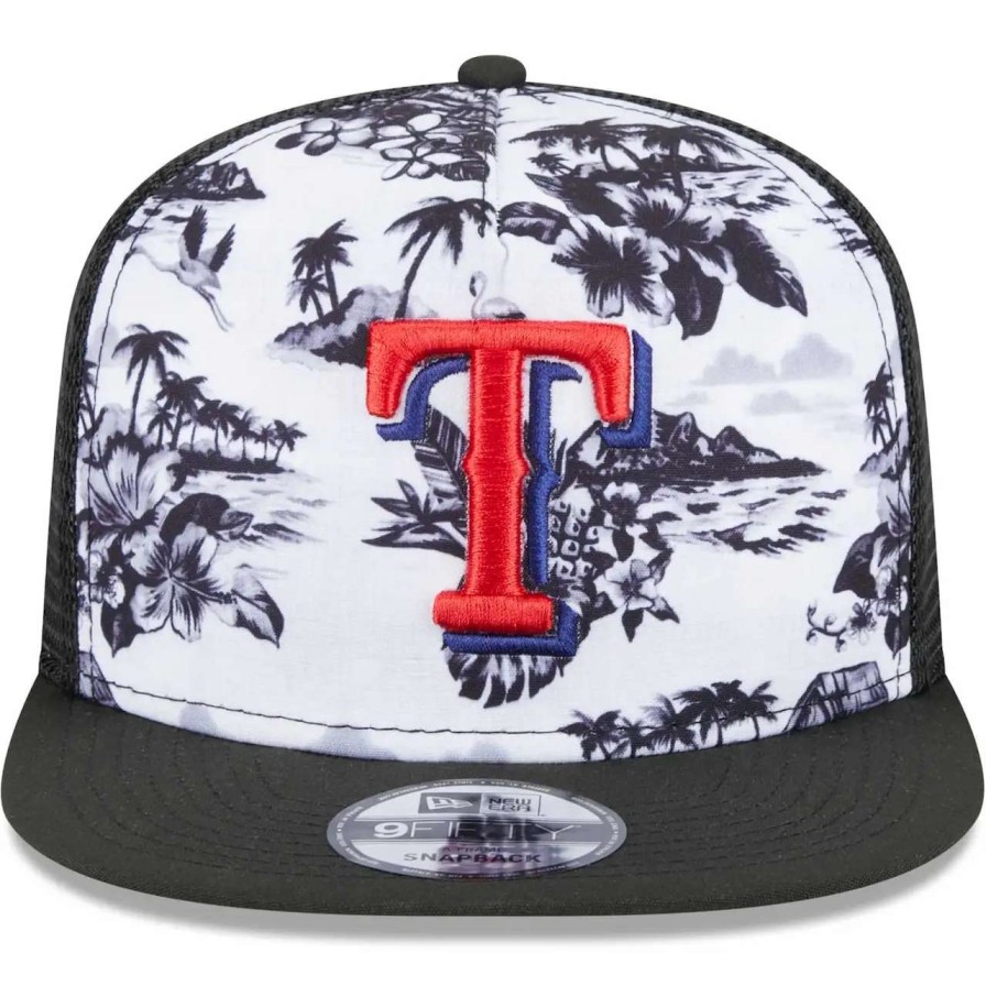 Texas Rangers Caps * | Men'S Texas Rangers New Era White/Black Vacay 2.0 A-Frame Trucker 9Fifty Snapback Hat