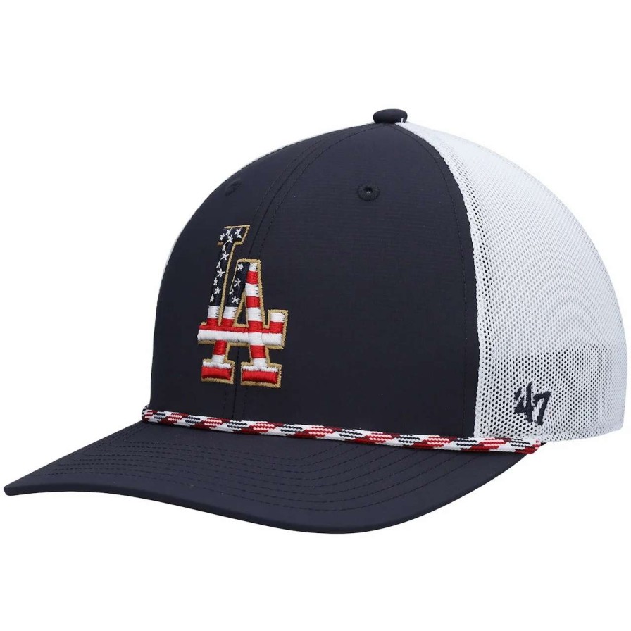 Los Angeles Dodgers Caps * | Men'S Los Angeles Dodgers '47 Navy/White Flag Fill Trucker Snapback Hat