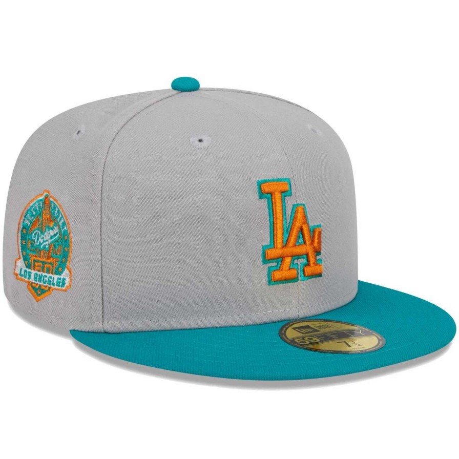 Los Angeles Dodgers Caps * | Men'S Los Angeles Dodgers New Era Gray/Teal 59Fifty Fitted Hat