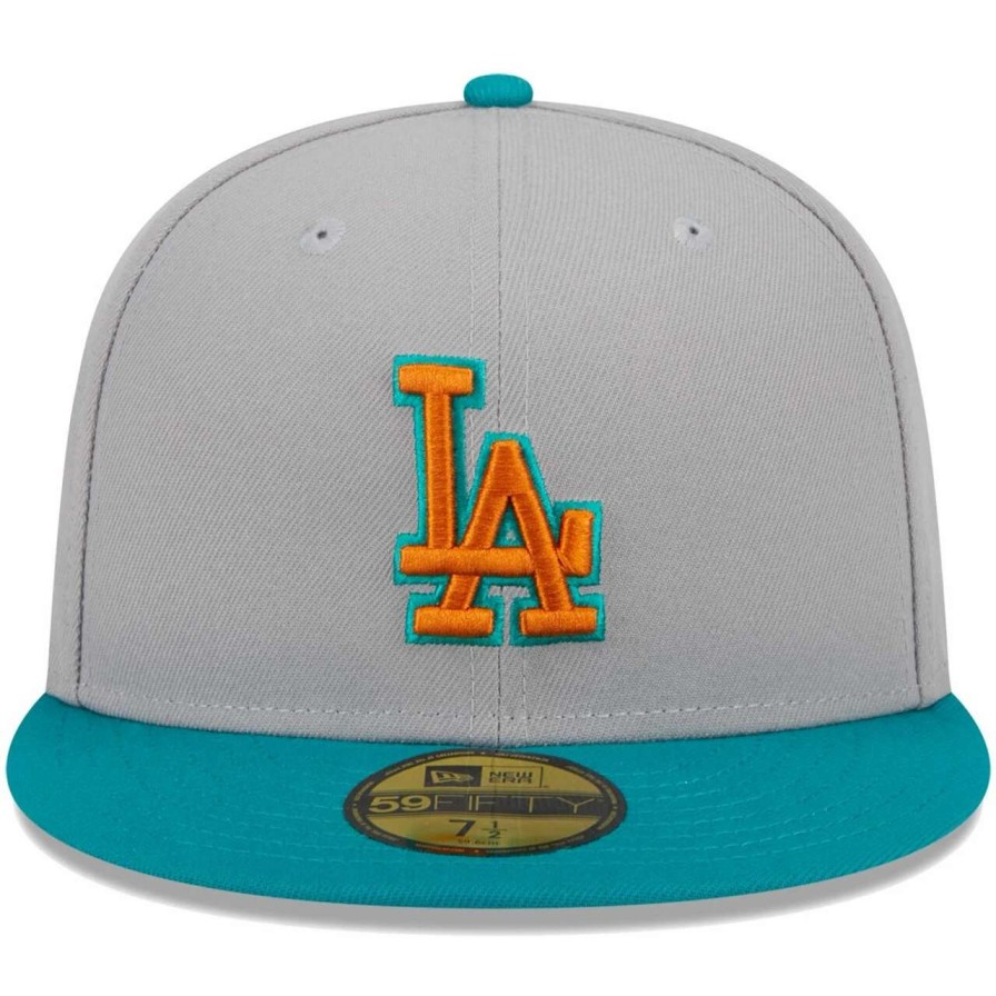 Los Angeles Dodgers Caps * | Men'S Los Angeles Dodgers New Era Gray/Teal 59Fifty Fitted Hat