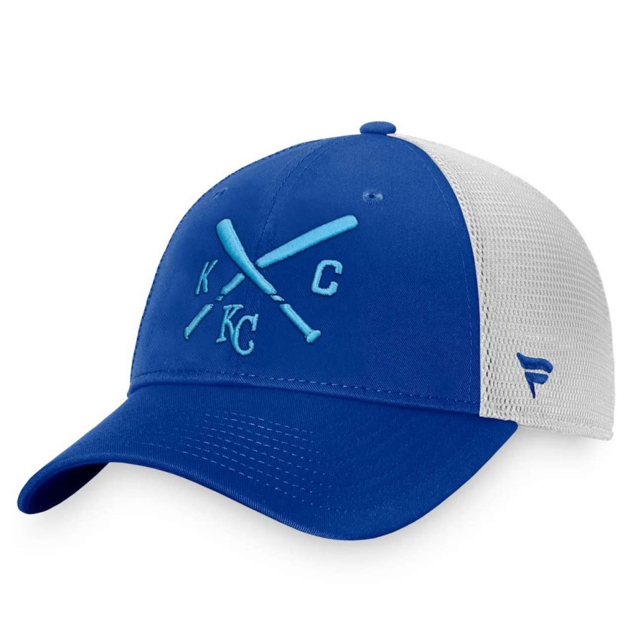 Kansas City Royals Caps * | Men'S Kansas City Royals Fanatics Branded Royal/White Iconic Cross Bat Trucker Snapback Hat