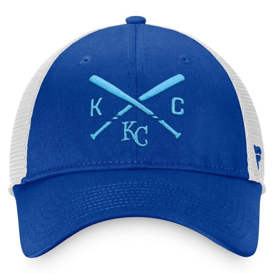 Kansas City Royals Caps * | Men'S Kansas City Royals Fanatics Branded Royal/White Iconic Cross Bat Trucker Snapback Hat