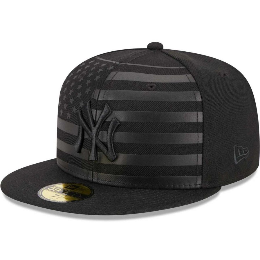 New York Yankees Caps * | Men'S New York Yankees New Era Black Tonal Flag 59Fifty Fitted Hat