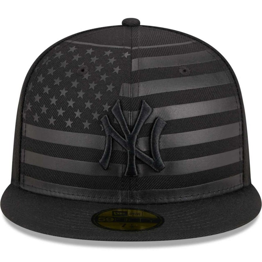 New York Yankees Caps * | Men'S New York Yankees New Era Black Tonal Flag 59Fifty Fitted Hat