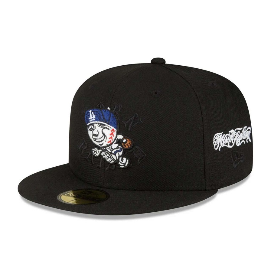 Los Angeles Dodgers Caps * | Men'S Los Angeles Dodgers New Era Born X Raised Black Mr. Cartoon 59Fifty Fitted Hat