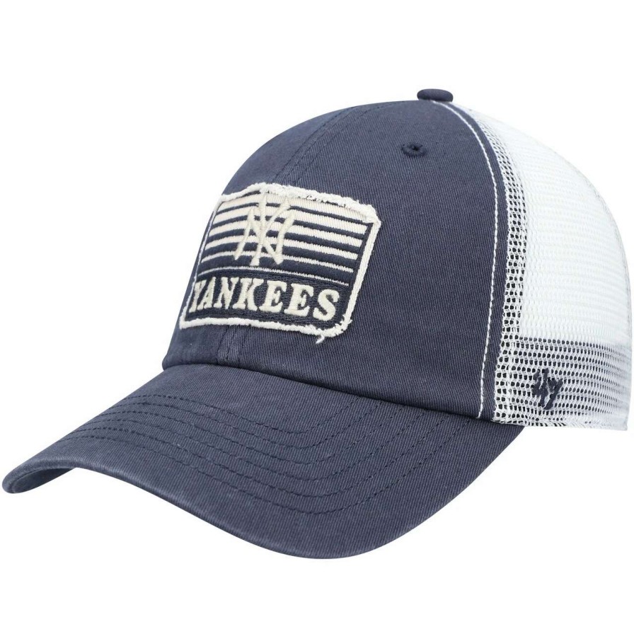 New York Yankees Caps * | Men'S New York Yankees '47 Navy Lake Shore Patch Clean Up Trucker Snapback Hat