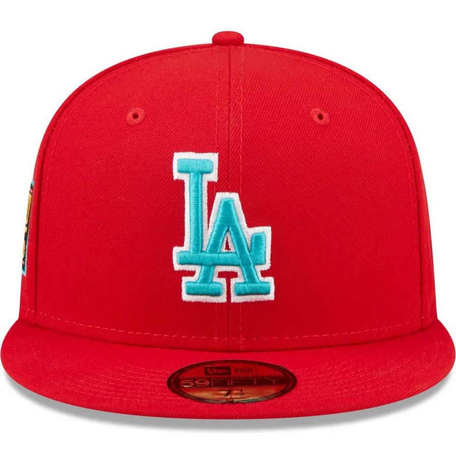 Los Angeles Dodgers Caps * | Men'S Los Angeles Dodgers New Era Scarlet 2020 World Series Teal Undervisor 59Fifty Fitted Hat