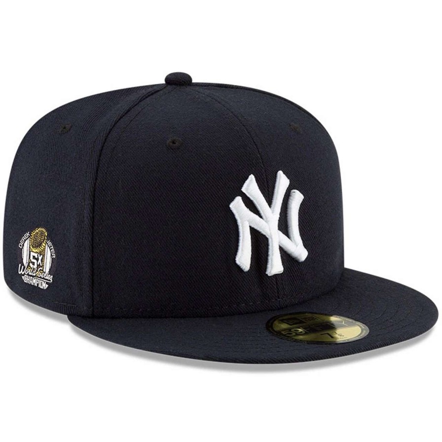 New York Yankees Caps * | Men'S New York Yankees Derek Jeter New Era Navy 5X World Series Champion Side Patch 59Fifty Fitted Hat