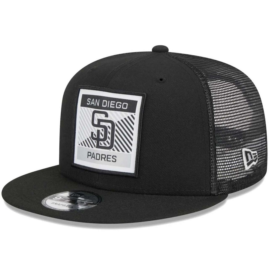 San Diego Padres Caps * | Men'S San Diego Padres New Era Black Scratch Squared Trucker 9Fifty Snapback Hat