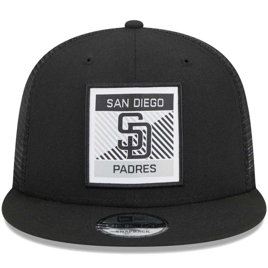 San Diego Padres Caps * | Men'S San Diego Padres New Era Black Scratch Squared Trucker 9Fifty Snapback Hat