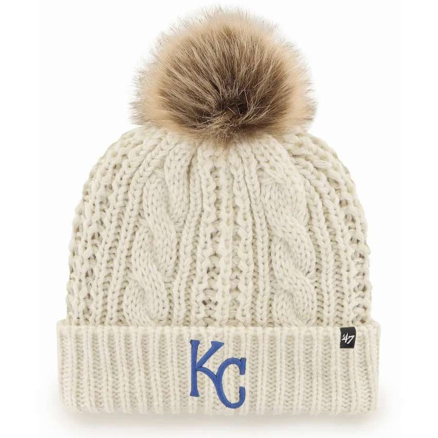 Kansas City Royals Caps * | Women'S Kansas City Royals '47 Cream Meeko Cuffed Knit Hat With Pom