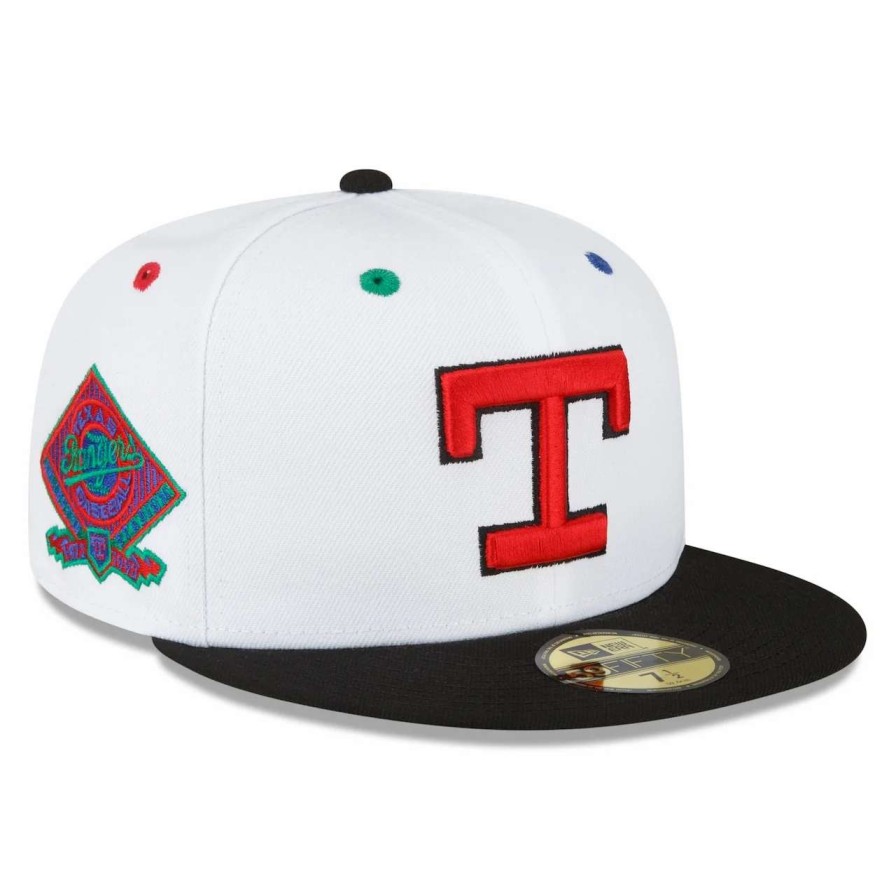 Texas Rangers Caps * | Men'S Texas Rangers New Era White/Black Final Season At Arlington Stadium Primary Eye 59Fifty Fitted Hat