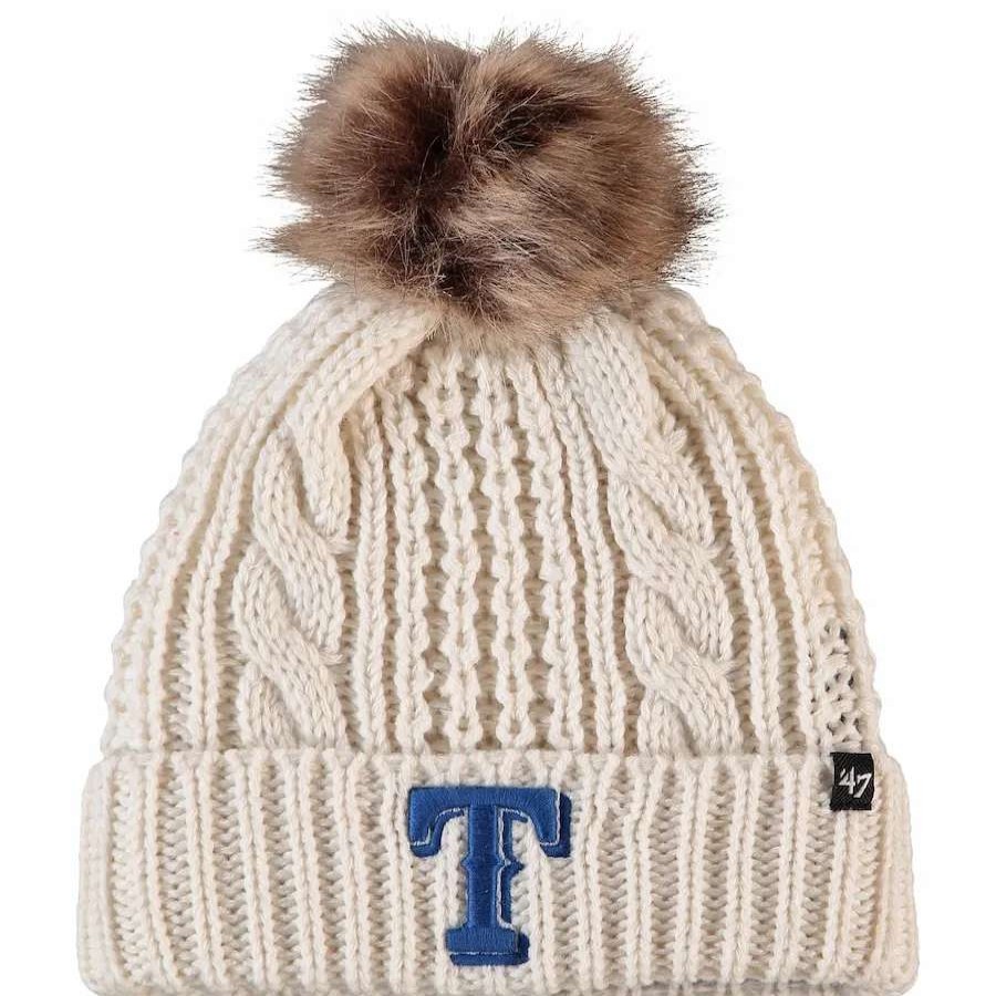 Texas Rangers Caps * | Women'S Texas Rangers '47 Cream Meeko Cuffed Knit Hat With Pom