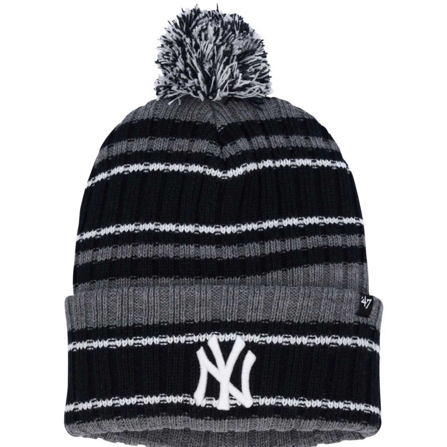 New York Yankees Caps * | Men'S New York Yankees '47 Gray/Black Rexford Cuffed Knit Hat With Pom