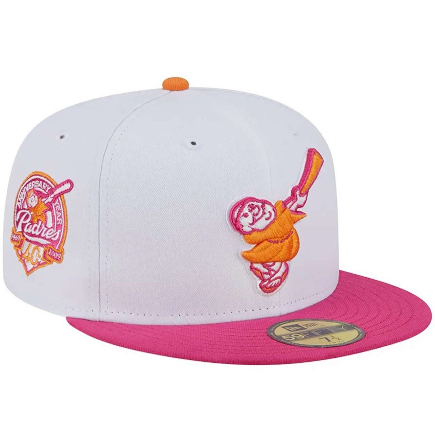 San Diego Padres Caps * | Men'S San Diego Padres New Era White/Pink 40Th Team Anniversary 59Fifty Fitted Hat