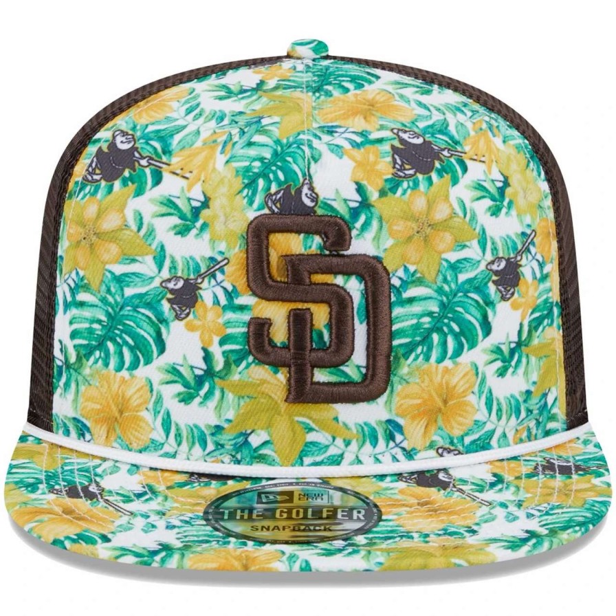 San Diego Padres Caps * | Men'S San Diego Padres New Era White/Brown Tropic Floral Golfer Snapback Hat