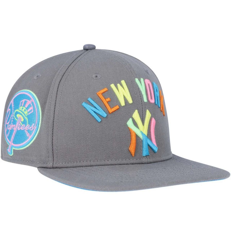 New York Yankees Caps * | Men'S New York Yankees Pro Standard Gray Washed Neon Snapback Hat