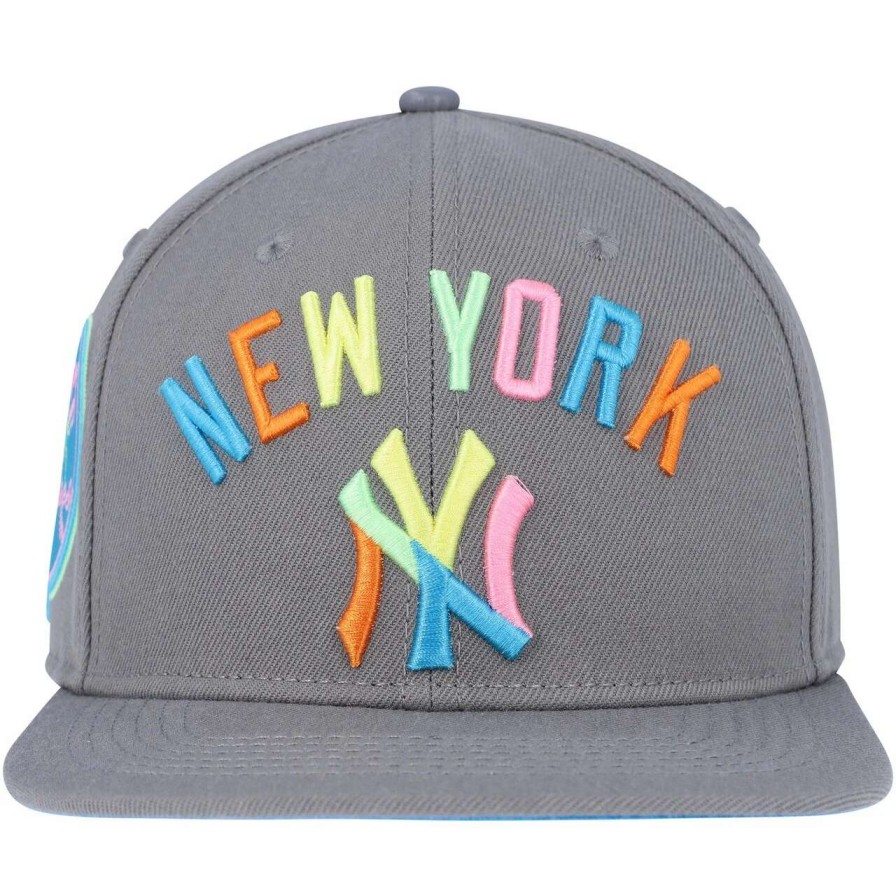 New York Yankees Caps * | Men'S New York Yankees Pro Standard Gray Washed Neon Snapback Hat