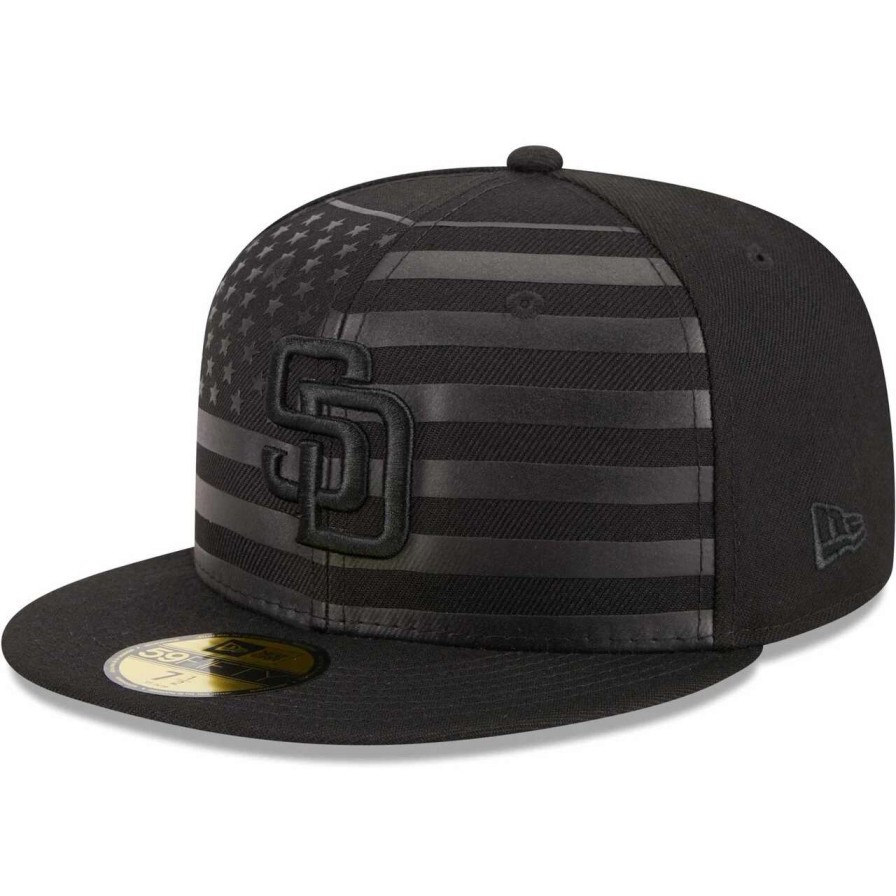 San Diego Padres Caps * | Men'S San Diego Padres New Era Black Tonal Flag 59Fifty Fitted Hat