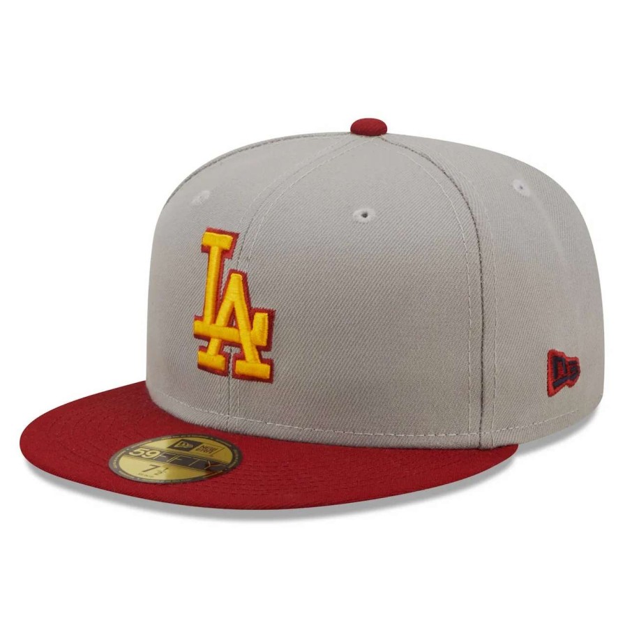 Los Angeles Dodgers Caps * | Men'S Los Angeles Dodgers New Era Gray/Red Navy Undervisor 59Fifty Fitted Hat