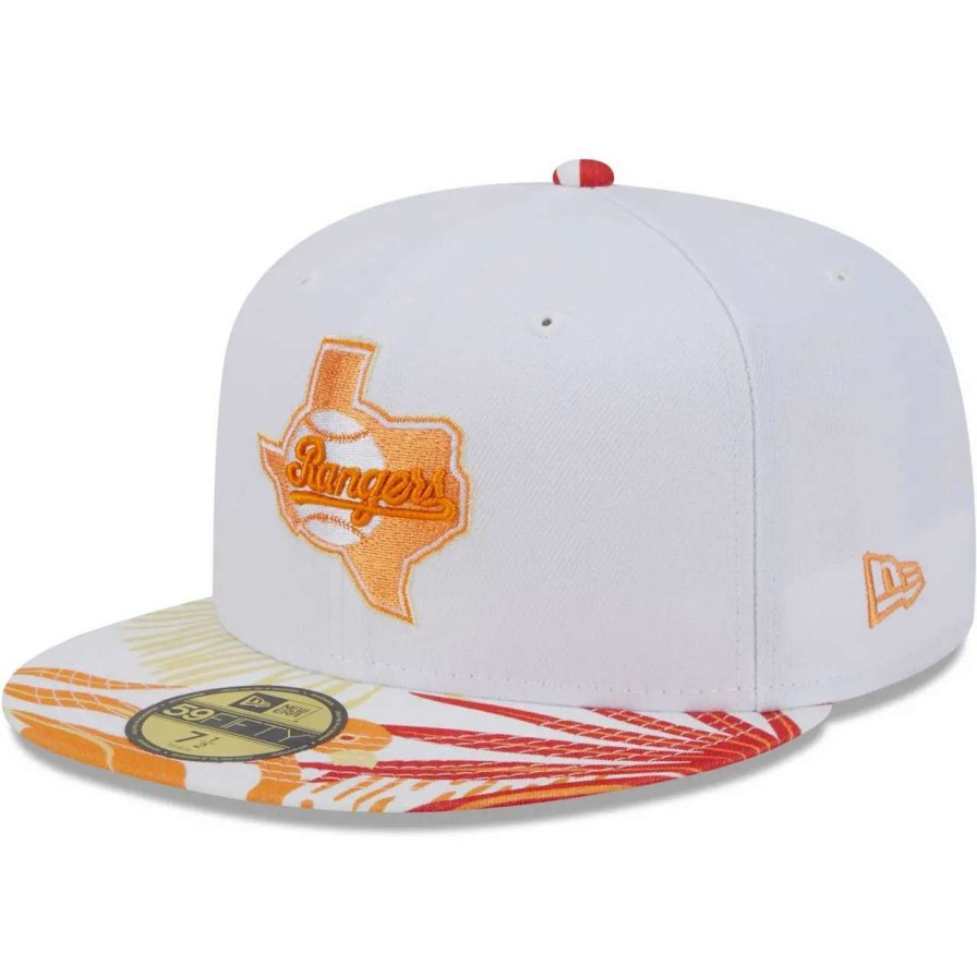 Texas Rangers Caps * | Men'S Texas Rangers New Era White/Orange Flamingo 59Fifty Fitted Hat