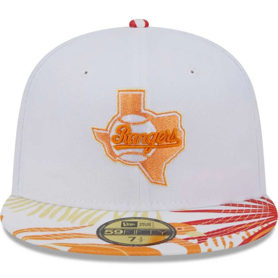 Texas Rangers Caps * | Men'S Texas Rangers New Era White/Orange Flamingo 59Fifty Fitted Hat