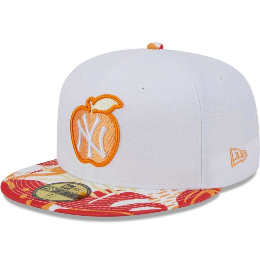 New York Yankees Caps * | Men'S New York Yankees New Era White/Orange Flamingo 59Fifty Fitted Hat