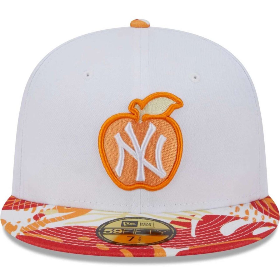 New York Yankees Caps * | Men'S New York Yankees New Era White/Orange Flamingo 59Fifty Fitted Hat