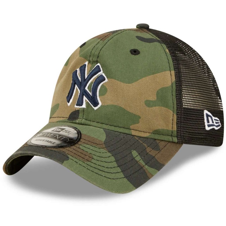 New York Yankees Caps * | Men'S New York Yankees New Era Camo Trucker 9Twenty Snapback Hat