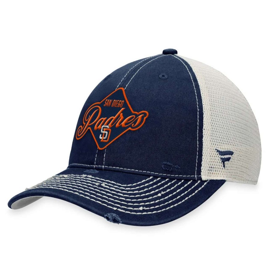 San Diego Padres Caps * | Men'S San Diego Padres Fanatics Branded Navy Heritage Trucker Snapback Hat