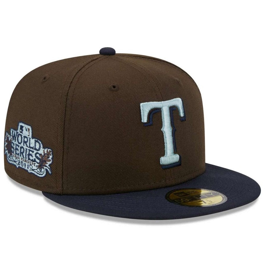 Texas Rangers Caps * | Men'S Texas Rangers New Era Brown/Navy 2011 World Series Walnut 9Fifty Fitted Hat