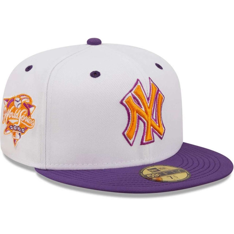 New York Yankees Caps * | Men'S New York Yankees New Era White/Purple 2000 World Series Grape Lolli 59Fifty Fitted Hat