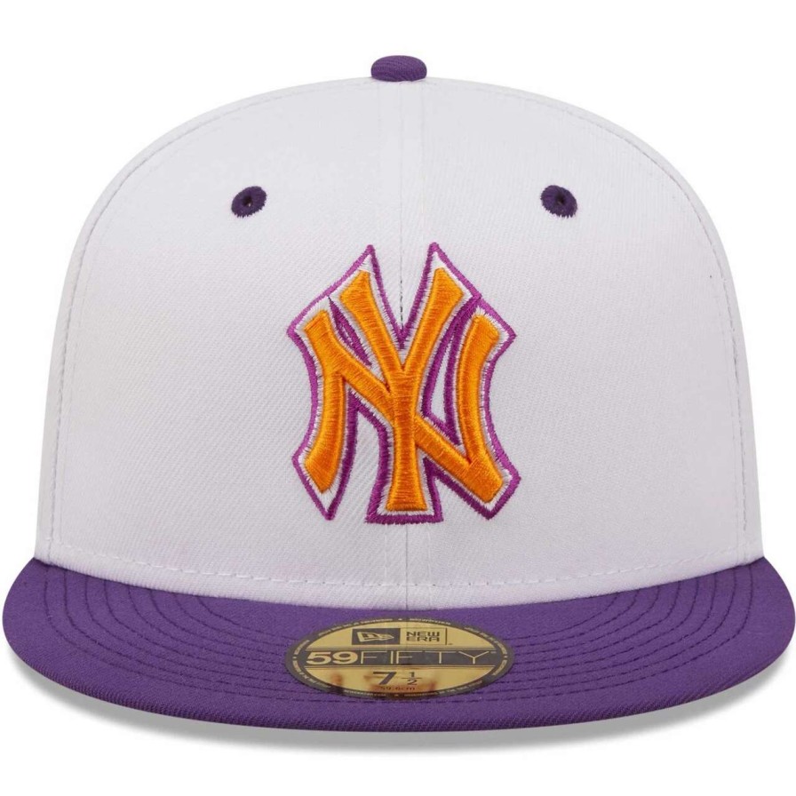 New York Yankees Caps * | Men'S New York Yankees New Era White/Purple 2000 World Series Grape Lolli 59Fifty Fitted Hat