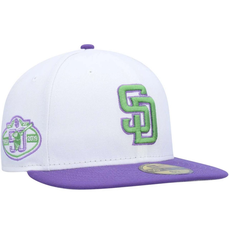 San Diego Padres Caps * | Men'S San Diego Padres New Era White 50Th Anniversary Side Patch 59Fifty Fitted Hat