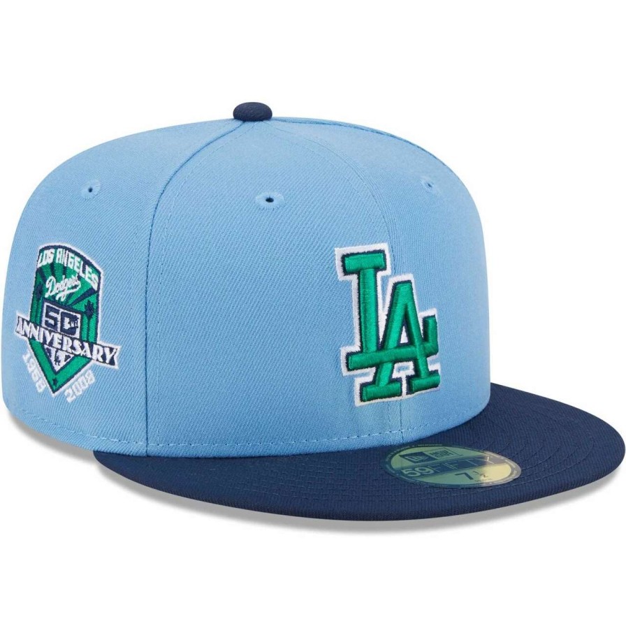 Los Angeles Dodgers Caps * | Men'S Los Angeles Dodgers New Era Light Blue/Navy Green Undervisor 59Fifty Fitted Hat