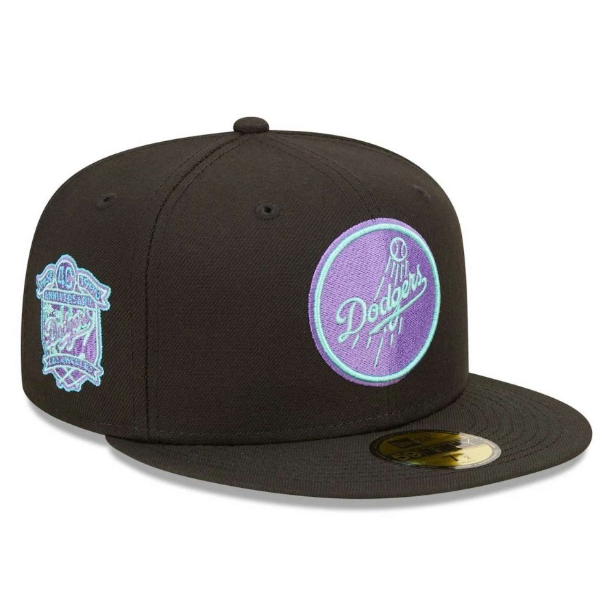 Los Angeles Dodgers Caps * | Men'S Los Angeles Dodgers New Era Black 40Th Anniversary Black Light 59Fifty Fitted Hat